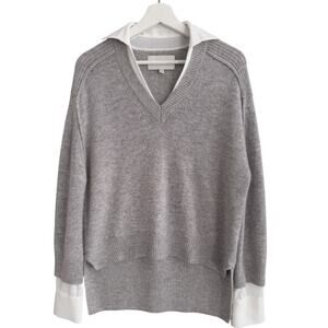 Brochu Walker Layered V-Neck Wool Cashmere Gray Sweater Size XS *Altered*